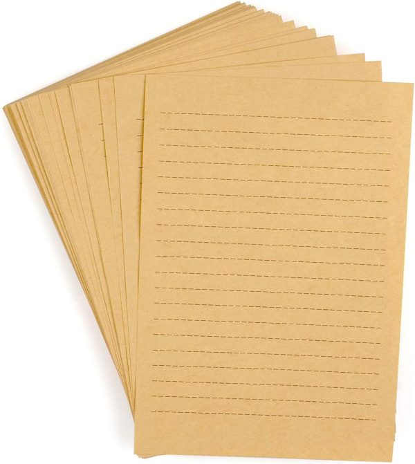 100 Sheets Vintage Kraft Stationary Paper 5.71 x 8.27 inch, A5 Size 120gsm Lined Stationery Writing Letter Papers Bulk Set for Personalized Letters, Creative Poems, Lyrics, Office Notes, etc