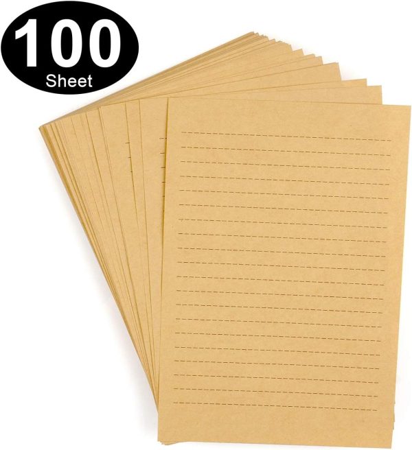 100 Sheets Vintage Kraft Stationary Paper 5.71 x 8.27 inch, A5 Size 120gsm Lined Stationery Writing Letter Papers Bulk Set for Personalized Letters, Creative Poems, Lyrics, Office Notes, etc - Image 6