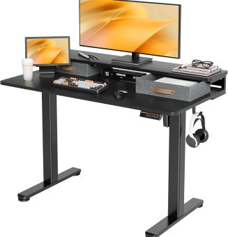 Seang Electric Standing Desk with 2 Drawers, Adjustable Standing Desk with Storage Shelf, Height Adjustable Stand up Desk for Home Office with 3 Presets & 2 Hooks,48 Inch, Black