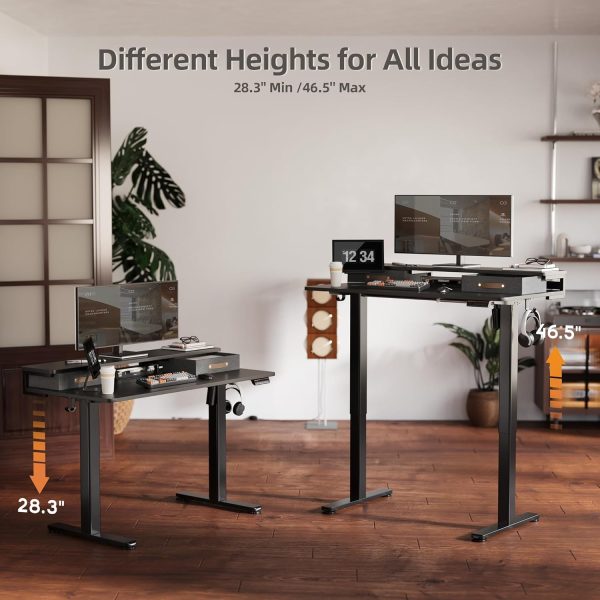 Seang Electric Standing Desk with 2 Drawers, Adjustable Standing Desk with Storage Shelf, Height Adjustable Stand up Desk for Home Office with 3 Presets & 2 Hooks,48 Inch, Black - Image 6