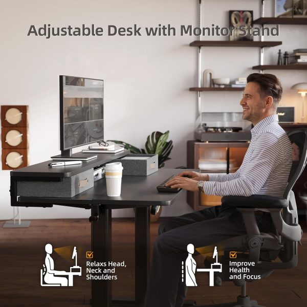 Seang Electric Standing Desk with 2 Drawers, Adjustable Standing Desk with Storage Shelf, Height Adjustable Stand up Desk for Home Office with 3 Presets & 2 Hooks,48 Inch, Black - Image 7