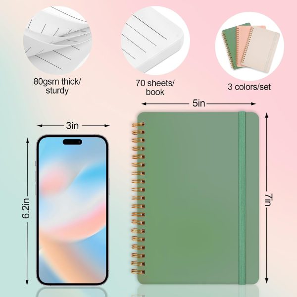 Utron 3 PCS Small Spiral Notebook 5x7, Notebooks for Note Taking, Morandi Spiral Journal Notebook, Work Notebook Small Notebooks 5x7 with Strap, Cute Notebooks for Women 70 Sheets/Note Books - Image 2