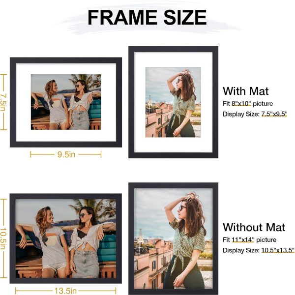 Vittanly 11x14 Picture Frame, Display Pictures 8x10 with Mat or 11x14 without Mat, Photo Frame for Wall Mounting, Black, 1 Pack - Image 5