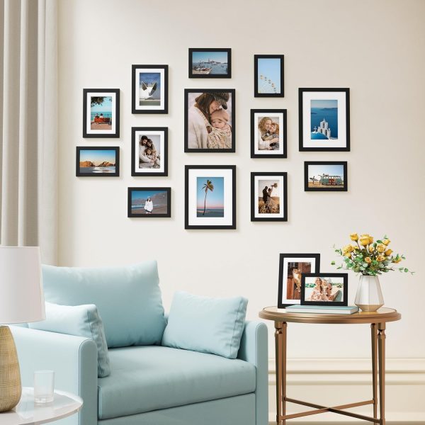 Vittanly 15 Pack Picture Frames Collage Wall Decor for Mounting or Tabletop Display, Gallery Frame Set for Family, Multi Sizes Including 3pcs 8x10, 6pcs 5x7, 6pcs 4x6, Black - Image 3